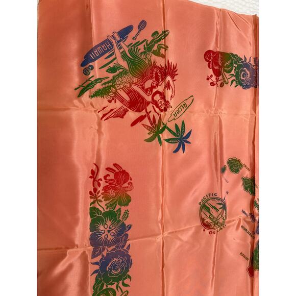Vintage Hawaiian Islands Map Satin Tablecloth 39x40 + 4 Napkins Deadstock - Picture 6 of 16